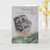 Carte de la fête des mères de la chouette des bébé (Fleur jaune)