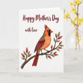 Carte de la fête des mères Oiseau et Branche (Fleur jaune)