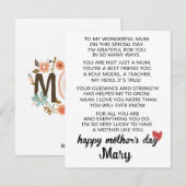Carte de la fête des mères Poème De Fille, Fête de (Devant / Derrière)