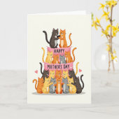 Carte de la Fête des Mères Pyramide de Chats (Fleur jaune)