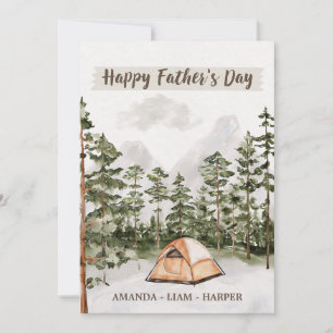 Carte de la Fête des Pères aquarelle camping dans