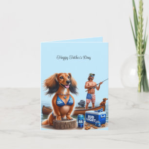 Carte de la fête des pères pour dachshund pêcheur