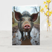 Carte de la Fête des Pères Rustique aux Cochons (Fleur jaune)