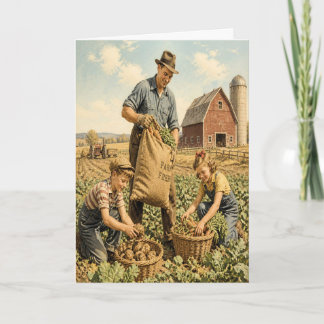 Carte de la Fête des Pères scène de ferme rétro