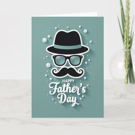 Carte de la Fête des Pères Turquoise avec Fedora (Devant)