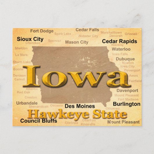 Carte de la Fierté d'État de l'Iowa Vieilli Silhou (Devant)
