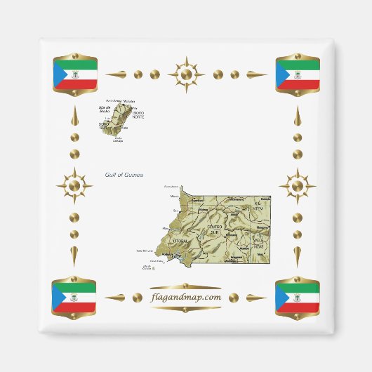 Carte de la Guinée Équatoriale + Aimant drapeaux (Devant)