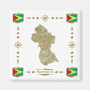Carte de la Guyane + Aimant drapeau