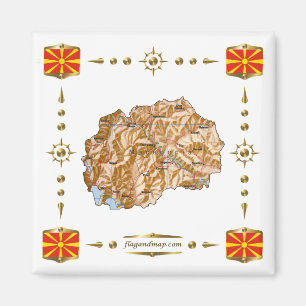 Carte de la Macédoine du Nord + Magnet des drapeau