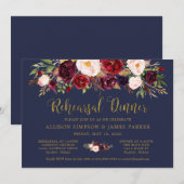 Carte de la Marsala Floral Navy pour la répétition (Devant / Derrière)