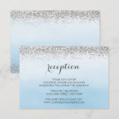 Carte de la réception de mariage en argent et bleu (Devant / Derrière)