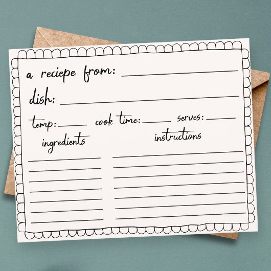 Carte de la recette de la douche à gribouillis des