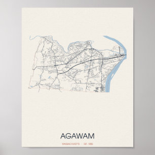 Carte de la rue d'Agawam Massachusetts Poster – Ét