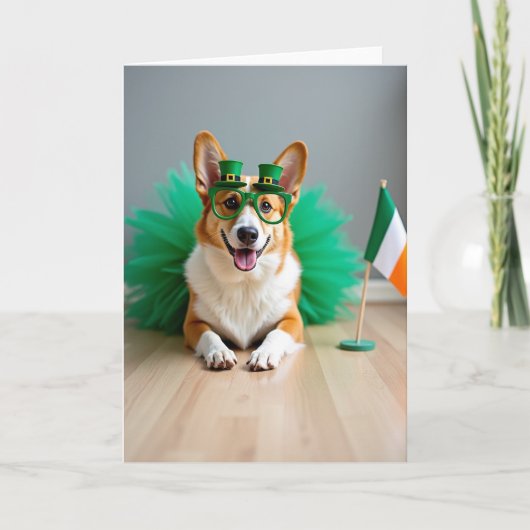 Carte de la Saint-Patrick au Corgi rayé (Devant)