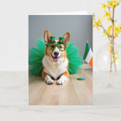 Carte de la Saint-Patrick au Corgi rayé (Fleur jaune)
