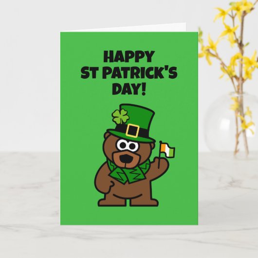 Carte de la Saint Patrick avec ours leprechaun (Fleur jaune)