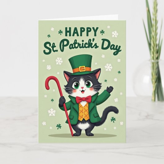 Carte de la Saint-Patrick avec un chat en smoking (Devant)