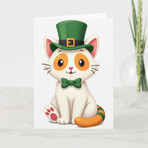 Carte de la Saint-Patrick Chat Blanc Chanceux