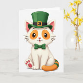 Carte de la Saint-Patrick Chat Blanc Chanceux (Fleur jaune)
