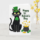 Carte de la Saint-Patrick Chat Noir Chanceux (Fleur jaune)