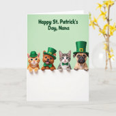 Carte de la Saint-Patrick Green Hats Pets (Fleur jaune)