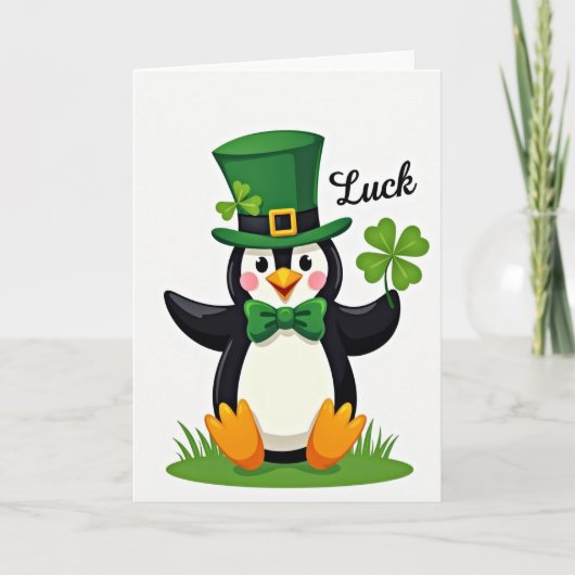 Carte de la Saint-Patrick Lucky Penguin (Devant)