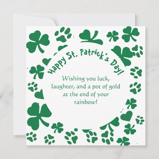 Carte de la Saint-Patrick motif empreinte de patte (Devant)