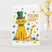 Carte de la Saint-Patrick pour chat orange chanceu (Fleur jaune)