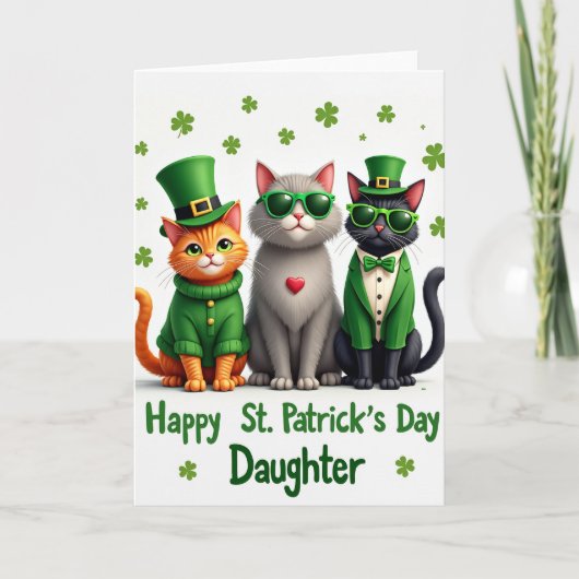 Carte de la Saint-Patrick pour fille avec chats (Devant)