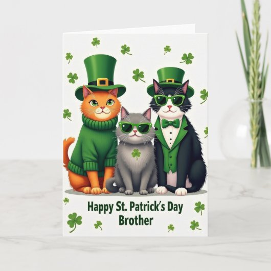 Carte de la Saint-Patrick pour frère avec chats (Devant)