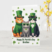 Carte de la Saint-Patrick pour frère avec chats (Fleur jaune)