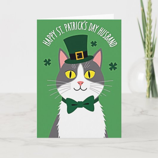 Carte de la Saint-Patrick pour mari chanceux chat (Devant)