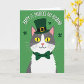 Carte de la Saint-Patrick pour mari chanceux chat (Fleur jaune)
