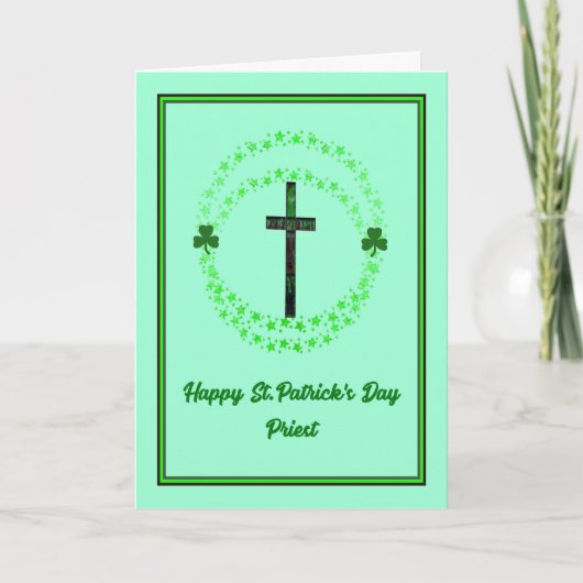 Carte de la Saint Patrick pour Prêtre avec Croix (Devant)