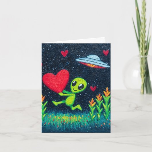 Carte de la Saint-Valentin 4x6 Alien Vert (Devant)