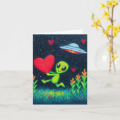 Carte de la Saint-Valentin 4x6 Alien Vert (Fleur jaune)
