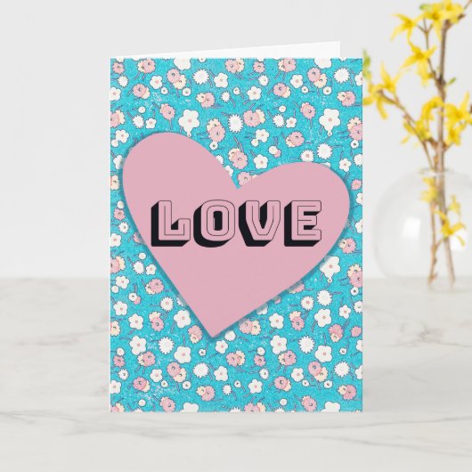 Carte de la Saint-Valentin à cœur et fleurs rétro (Fleur jaune)