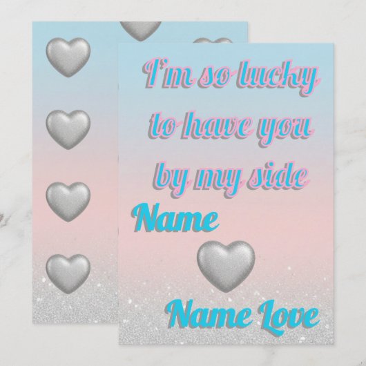 Carte de la Saint-Valentin à coeurs argentés en 3D (Devant / Derrière)