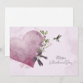 Carte de la Saint-Valentin à fleurs roses avec cœu (Devant / Derrière)