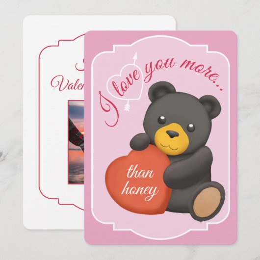 Carte de la Saint-Valentin à plat mignonne Ourse N (Devant / Derrière)
