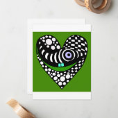 Carte de la Saint-Valentin amour cœur vert funky a (Devant/Arrière en situation)