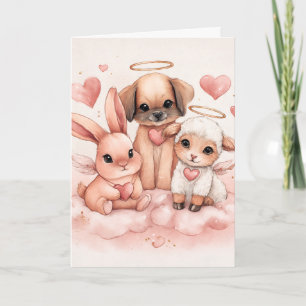 Carte de la Saint-Valentin avec animaux bébé Cupid