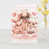 Carte de la Saint-Valentin avec animaux bébé Cupid (Fleur jaune)