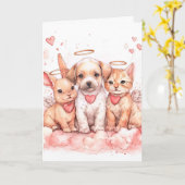 Carte de la Saint-Valentin avec bébé lapin, chiot (Fleur jaune)