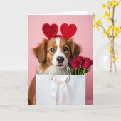 Carte de la Saint-Valentin avec chiot et roses (Fleur jaune)