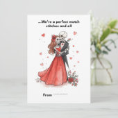 Carte de la Saint-Valentin avec cœur cousu et coup (Debout devant)