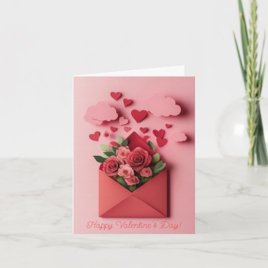 Carte de la Saint-Valentin avec cœur et fleurs déc (Devant)