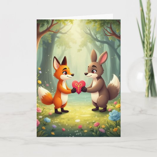 Carte de la Saint-Valentin avec des animaux mignon (Devant)