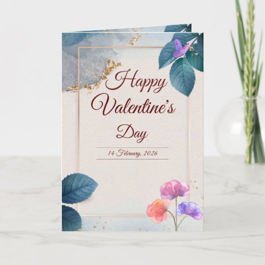 Carte de la Saint-Valentin avec papillons et fleur (Devant)