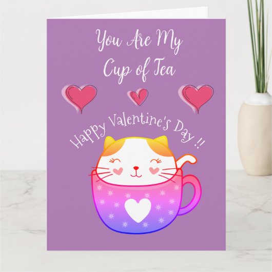 Carte de la Saint-Valentin avec un chat dans une t (Devant)